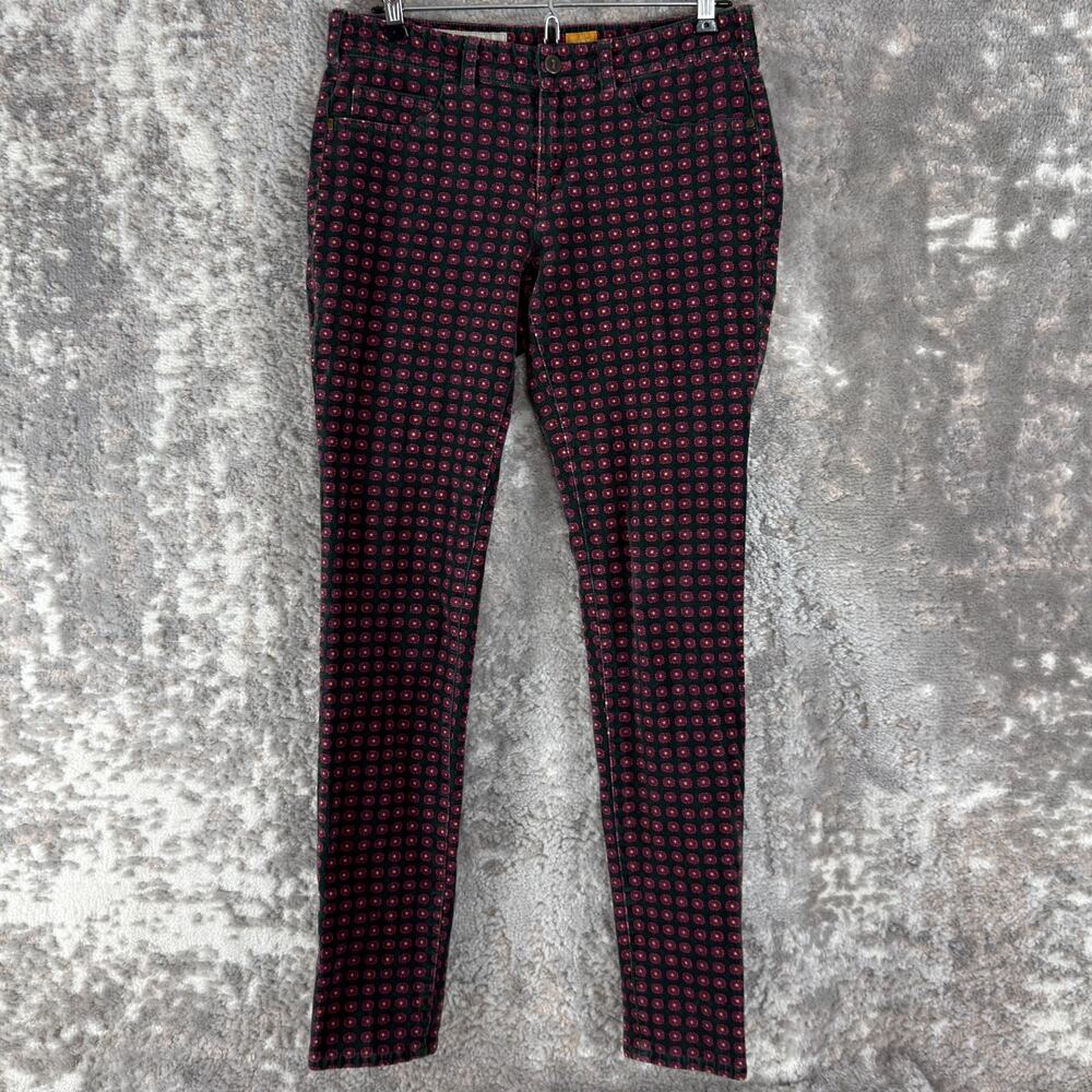 Pilcro Sz 27 Geometric Skinny Jeans Casual Pants Purple Black Button Zip Pocket